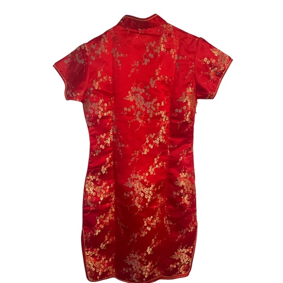 Women's Sexy Red Floral Mini Chinese Evening Dress Cheongsam - Picture 3 of 5